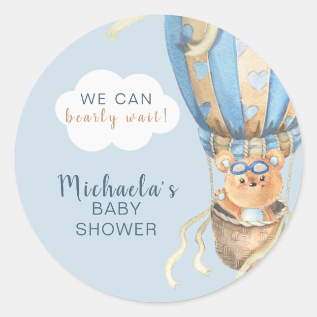Bearly Wait Blue Boy Baby Shower  Classic Round Sticker (Front)