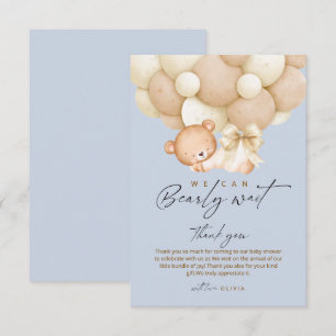 Bearly Wait Blue Boy Baby Shower    Thank You Card