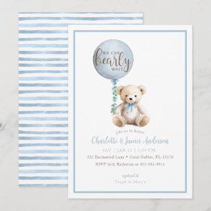 Bearly Wait Blue Teddy Bear Baby shower Invitation