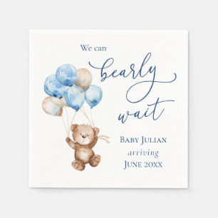 Bearly Wait Blue Teddy Bear Baby Shower Napkin