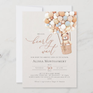 Bearly Wait Blue Teddy Bear Balloon Boy Invitation