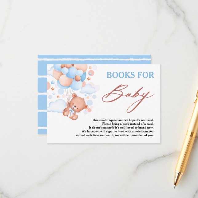 Bearly Wait Blue Teddy Bear Books for Baby Enclosure Card (Front/Back In Situ)