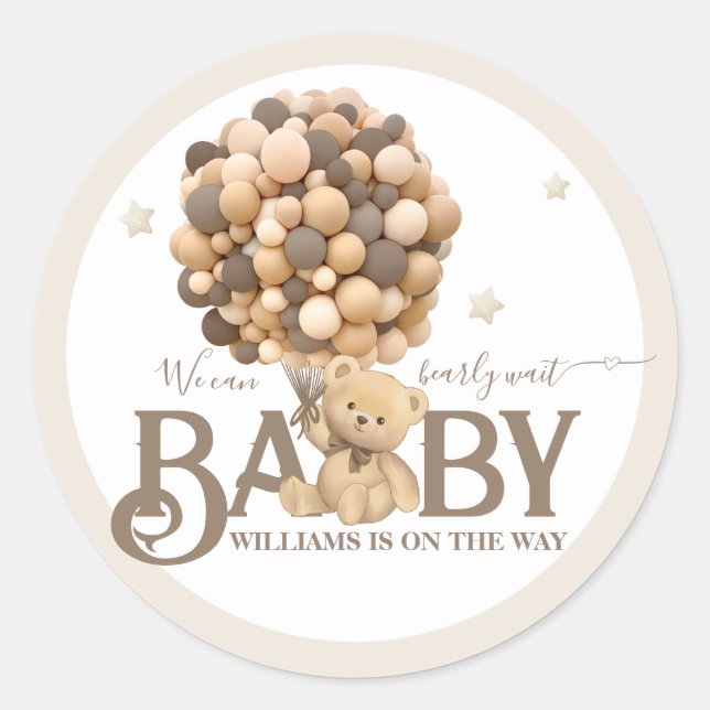 Bearly Wait Boho Balloon Neutral Baby Shower Classic Round Sticker (Front)