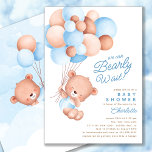 Bearly Wait Boy Baby Shower  Invitation<br><div class="desc">Adorable baby boy design featuring the sweetest baby boy bear with a bunch of balloons in blue and brown shades.  Visit our shop to view this invite for a gender neutral or boys baby shower.</div>