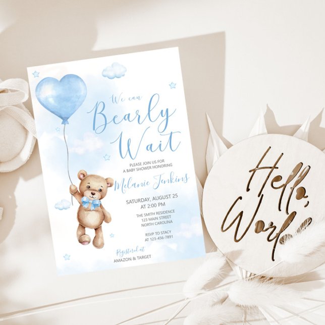 Bearly Wait Boy Baby Shower Invitation (Creator Uploaded)