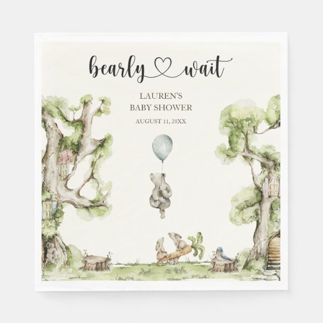 Bearly Wait Boy Baby Shower Woodland Napkin (Front)