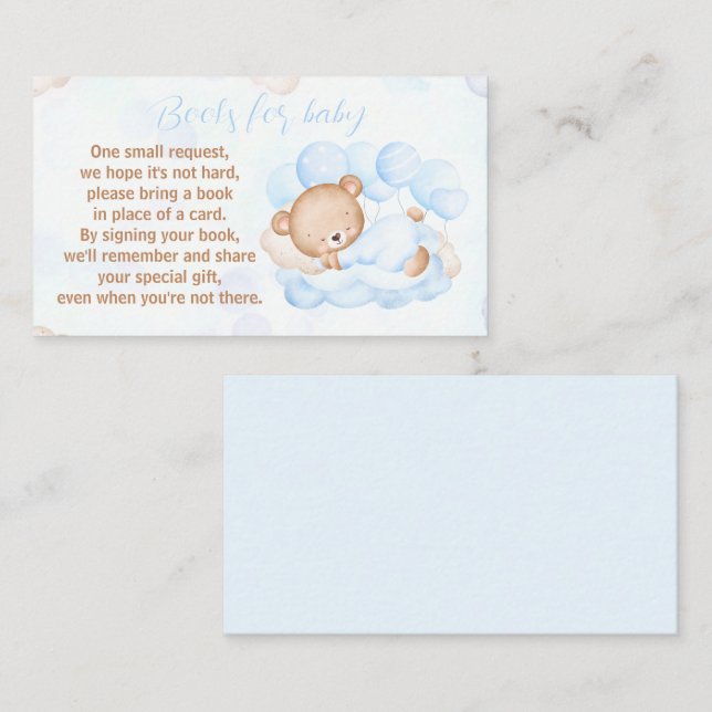 Bearly Wait Boy Blue Baby Shower Books For Baby Enclosure Card (Front/Back)