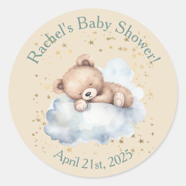Bearly Wait - Boy Teddy Bear Asleep in Clouds  Classic Round Sticker (Front)