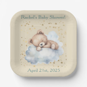 Bearly Wait - Boy Teddy Bear Asleep in Clouds Paper Plate