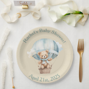 Bearly Wait - Boy Teddy Bear In Hot Air Balloon Paper Plate