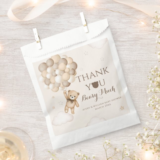 Bearly Wait Brown Bear Balloon Baby Shower  Favour Bag (Clipped)