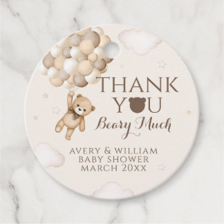 Bearly Wait Brown Bear Balloon Baby Shower  Favour Tags