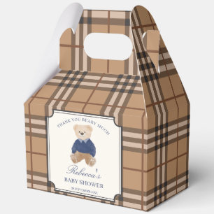 Bearly wait brown plaid baby shower favors custom favor box