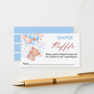 Bearly Wait Bue Teddy Bear Diaper Raffle Enclosure Card