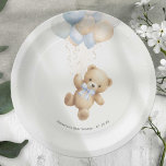 Bearly Wait Cute Teddy Bear and Blue Balloons Paper Plate<br><div class="desc">Get ready for a heartwarming celebration with PixeliaCreations' 'We Can Bearly Wait' themed baby shower paper plates! 🎉 Featuring an adorable watercolor teddy bear, complete with a charming ribbon around its neck and clutching balloons, these plates add a touch of sweetness and whimsy to your special day. Available in four...</div>