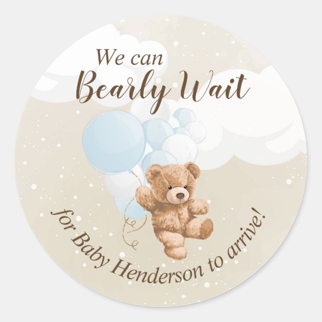 Bearly Wait Dusty Blue Teddy Bear Classic Round Sticker (Front)