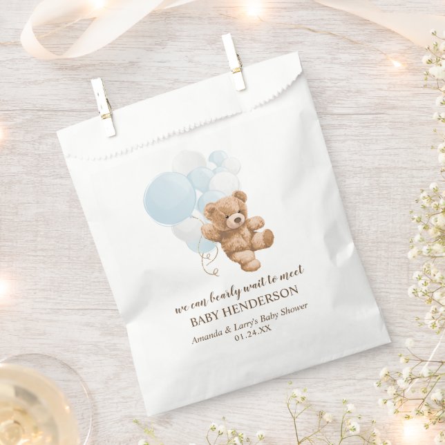 Bearly Wait Dusty Blue Teddy Bear Favour Bag (Clipped)