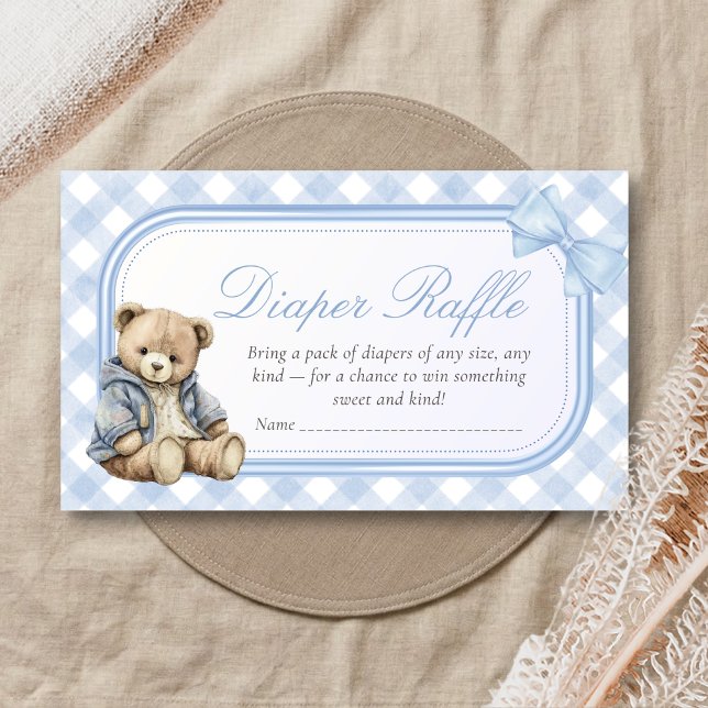 Bearly Wait Elegant Bear Baby Shower Diaper Raffle Enclosure Card (Blue Bear Baby Shower Diaper Raffle)