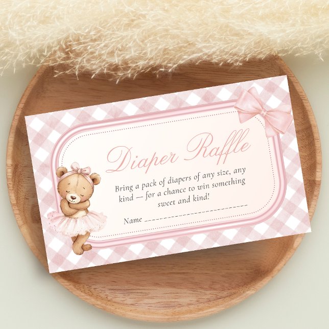 Bearly Wait Elegant Bear Baby Shower Diaper Raffle Enclosure Card (Pink Bear Baby Shower Diaper Raffle)