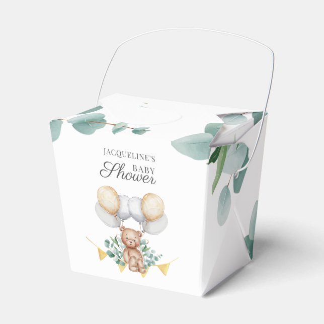 Bearly Wait Eucalyptus Balloons Bear Baby Shower Favor Box (Front Side)