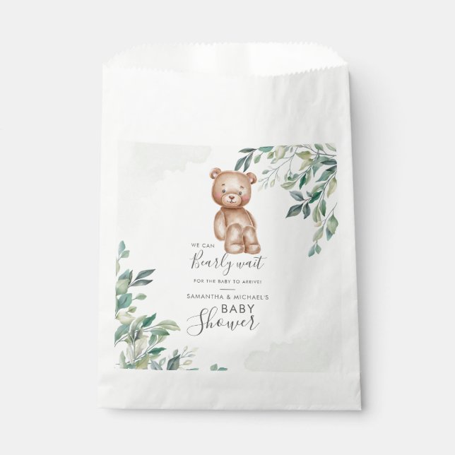 Bearly Wait Eucalyptus Leaves Couples Baby Shower Favour Bag (Front)