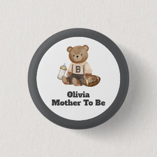 Bearly Wait Football Boy Mother To Be Baby Shower 1 Inch Round Button