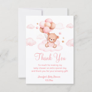 bearly wait, girl baby shower cute bear pink thank you card