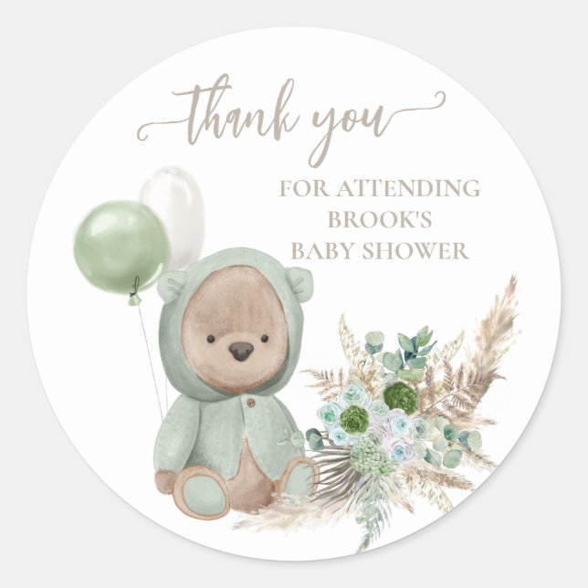 Bearly Wait Green Boho Bear Favour Classic Round Sticker (Front)