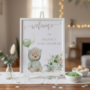 Bearly Wait Green Boho Bear Shower Sign