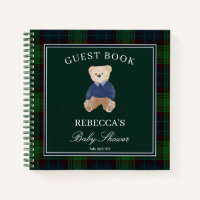 Bearly wait green plaid baby shower guest book