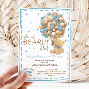 Bearly Wait Modern Blue Boy Baby Shower   Invitation