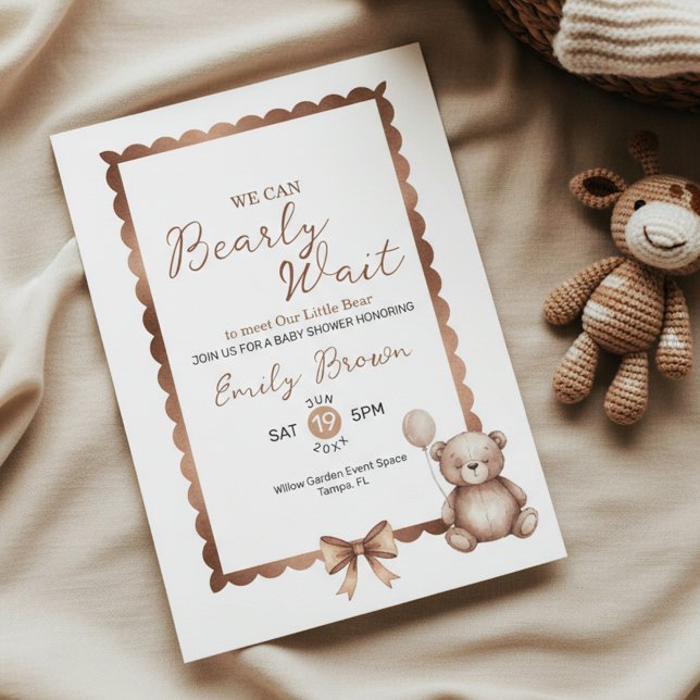 Bearly Wait Neutral Teddy Baby Shower Invitation (Teddy Bear Baby Shower)