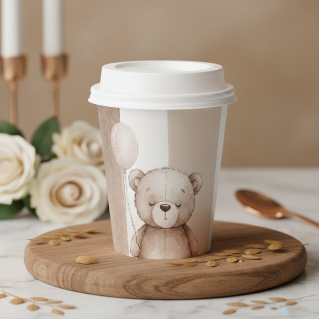 Bearly Wait Neutral Teddy Baby Shower Paper Cups (Bearly Wait teddy bear baby shower table design , perfect for creating a cohesive neutral woodland )