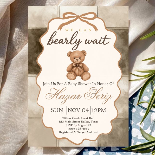 Bearly Wait Neutral Teddy Bear Baby Shower Invitation (Creator Uploaded)
