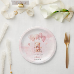 Bearly Wait Pink  baby shower Paper Plate