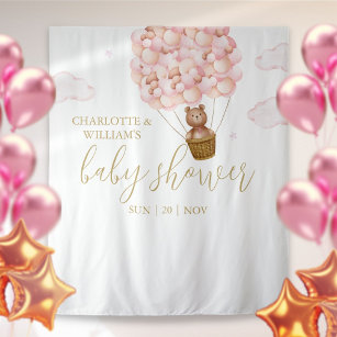 Bearly Wait Pink Baby Shower Photo Backdrop Tapestry