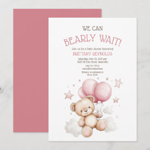 Bearly Wait Pink Bear Baby Shower Invitation