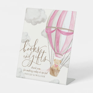 Bearly Wait Pink Books and Gifts Baby Shower Pedestal Sign