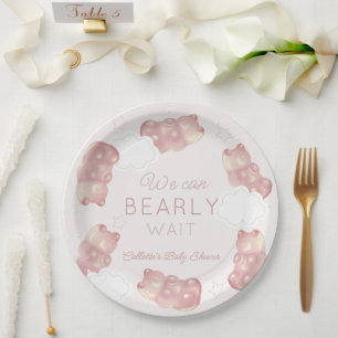 Bearly Wait Pink Gummy Bear Girl Baby Shower Paper Plate