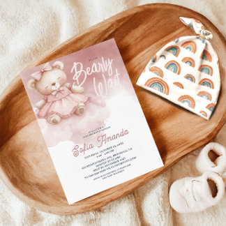 Bearly Wait Pink Pastel Teddy Bear Baby Shower Invitation