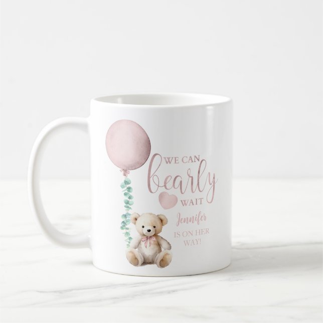 Bearly Wait Pink Teddy Bear Baby shower Café Mug (Gauche)