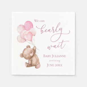 Bearly Wait Pink Teddy Bear Baby Shower Napkin