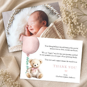 Bearly Wait Pink Teddy Bear Baby Thank You Card