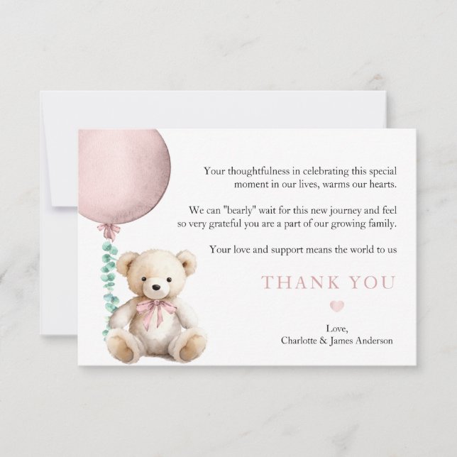 Bearly Wait Pink Teddy Ours Bébé Carte de remercie (Devant)