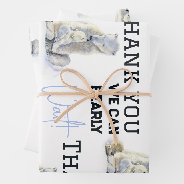 Bearly Wait Polar Bear Blue Boy Winter Baby Shower Wrapping Paper Sheet (In situ)