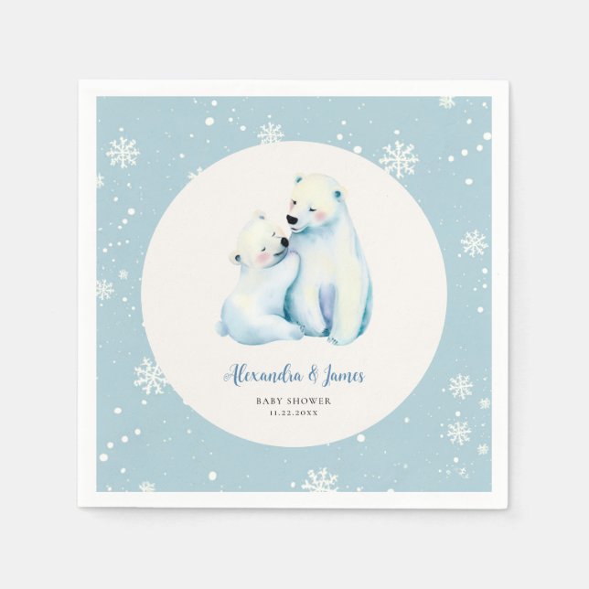 Bearly Wait Polar Mommy Bear Cub Baby Boy Shower Napkin (Front)