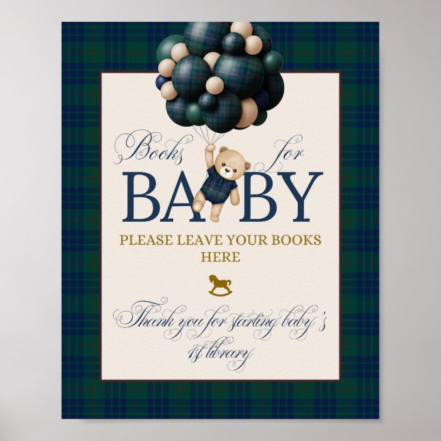 Bearly Wait Preppy Teddy Balloon Baby Shower Poster (Front)