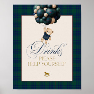 Bearly Wait Preppy Teddy Balloon Baby Shower Poster
