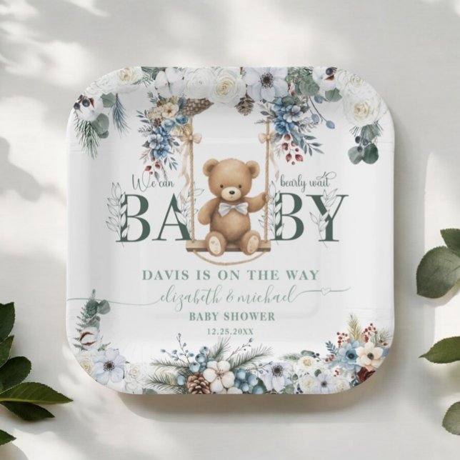 Bearly Wait Sage Greenery Winter Baby Shower Paper Plate (Creator Uploaded)