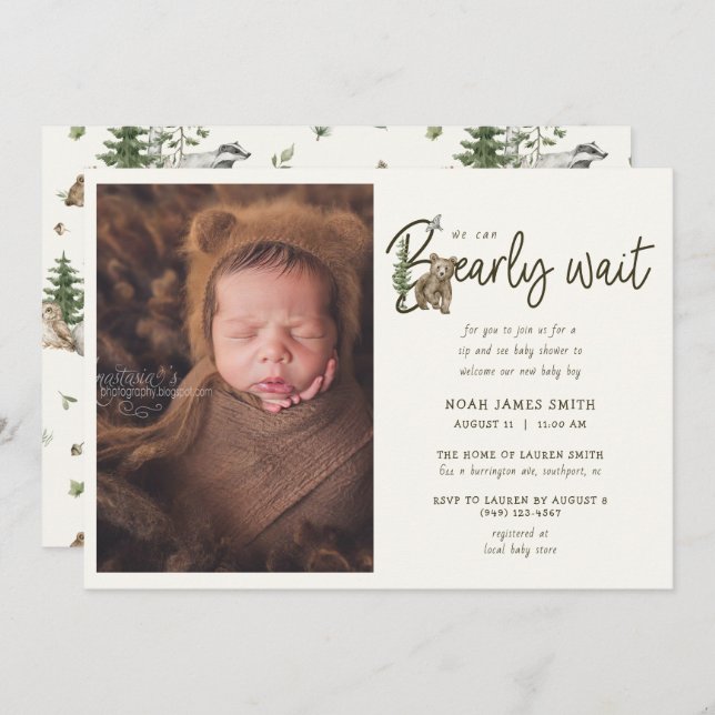 Bearly Wait Sip & Voir Baby shower Invitation (Devant / Derrière)
